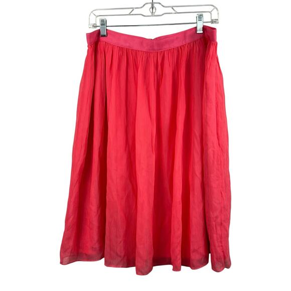 J Crew Coral Pink Orange Chiffon Pleated Knee-Length Silk Blend Skirt Size 12 - Picture 1 of 9